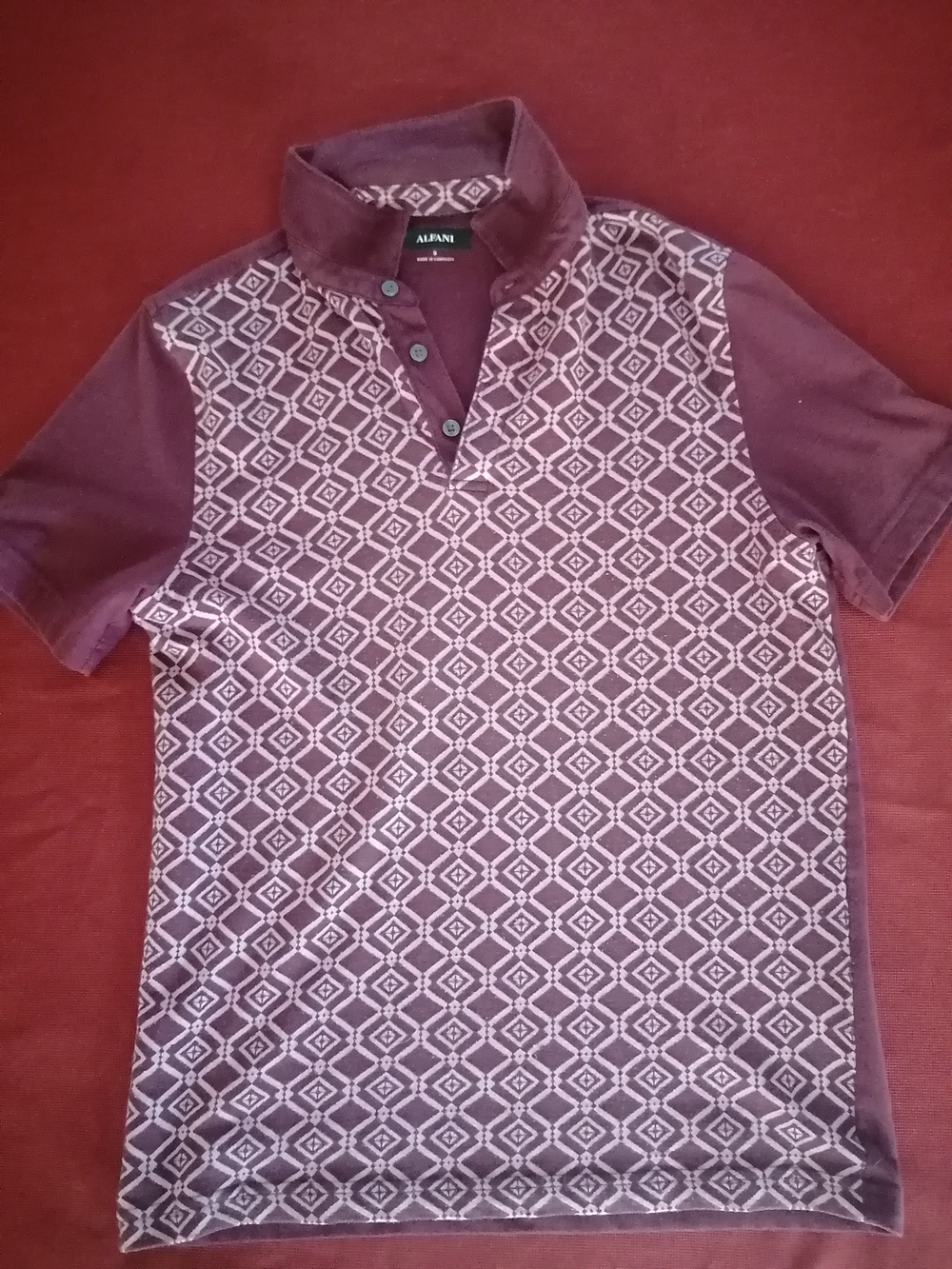 Alfani Men’s Wine Geometric-Print Polo Size Small